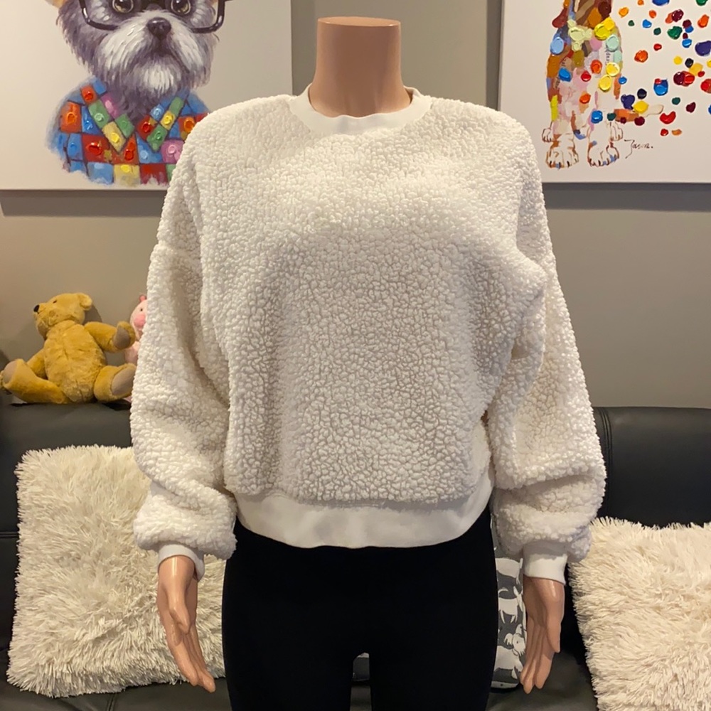 Express Cream Thick Fluffy Sherpa Pullover Sweatshirt XS Cozy Soft